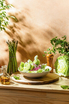 Spring crunchy cabbage salad culinary concept