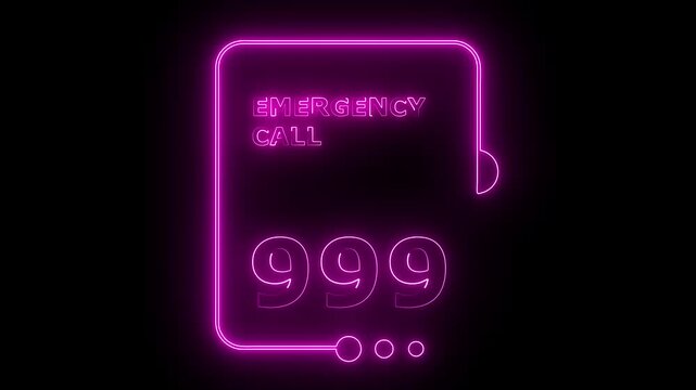 "A futuristic neon emergency call interface featuring the glowing number '999' at the center.