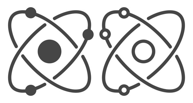 Atomic structure icon set with orbiting electrons on transparent background