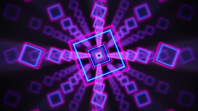 VJ Loop Slow Motion Square Frame Neon Glow Loop Cyber Room Cyan Magenta 4K 60FPS Seamless horizontal 20 seconds seamless looping VJ visualizer futuristic neon cyber room with pulsing lights