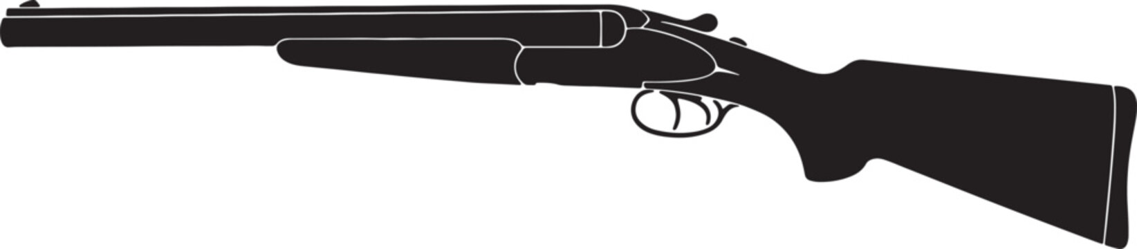 Classic double barrel shotgun silhouette icon isolated on transparent background for vintage hunting graphic.