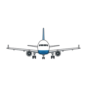Front view illustration of commercial airplane with transparent background