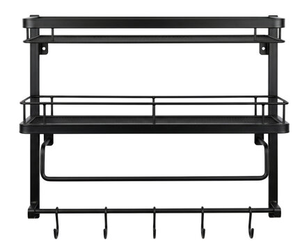metal kitchen wall organizer with shelves and hooks