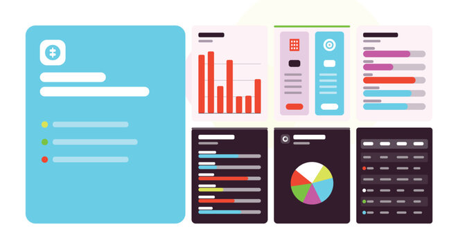 Data analytics dashboard illustration with charts and key performance indicators