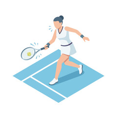 Obraz premium Woman playing tennis on a court, isometric illustration