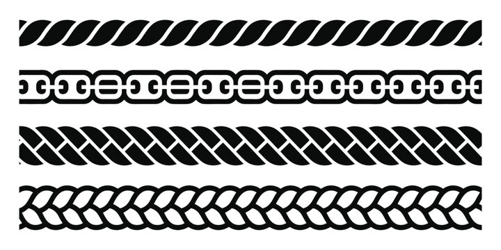 Rope Brush Seamless Pattern Set for Marine Rope Borders Decorative Frames and Creative Design Vector