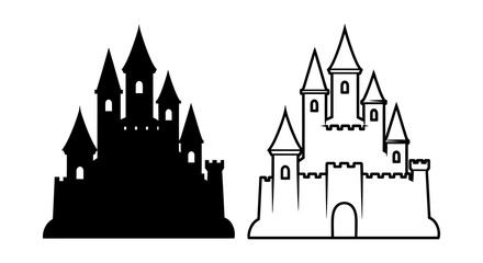 Castle Silhouette And Line Art On White Background © adobeamena
