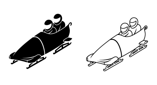 Luge sled silhouette on white background two versions shown