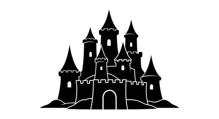 Castle Silhouette Against White Background Detailed Architectural Form © adobeamena