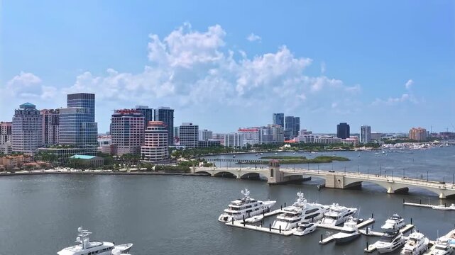 aerial hyperlapse of Royal Park Bridge and of West Palm Beach 