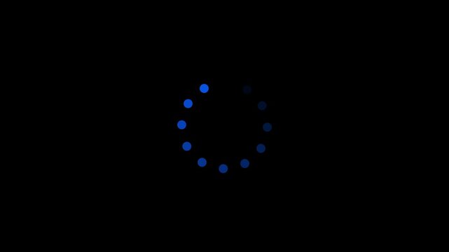 Blue circular loading spinner animation on black background, for web interface, and app ui, progress buffering