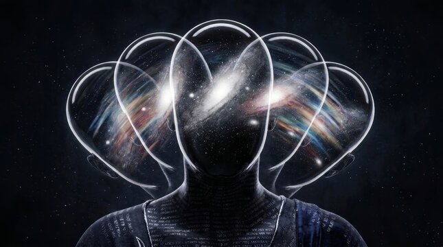Dynamic Motion Galaxy In Head Surreal Abstract Portrait With Nebula And Stars