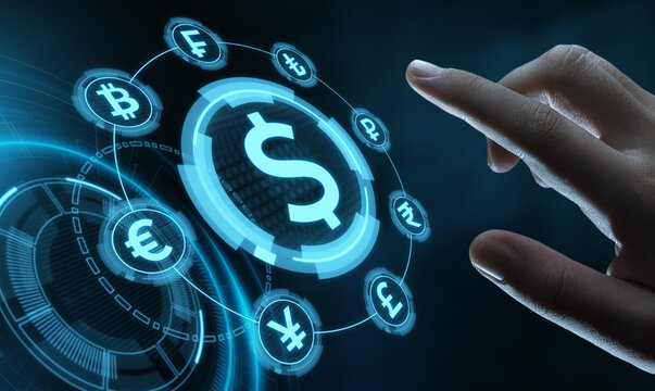Hand Touching Digital Dollar Symbol Financial Technology and Banking Concept