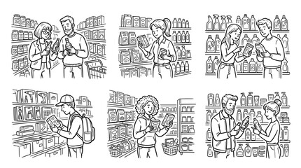 Obraz premium Diverse people shopping for groceries and household items in a store