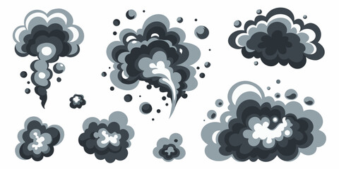 Explosion Effects Collection Gray Scale Vector Illustration On White Background © Buddiswar