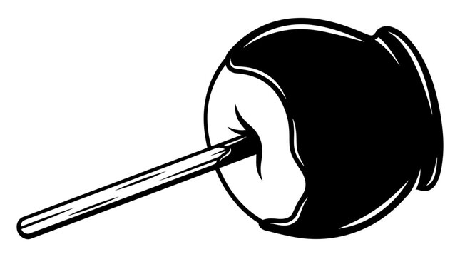 Black silhouette of a candy apple on a stick