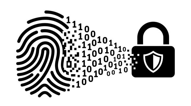 Biometric fingerprint transforming into binary code and digital lock
