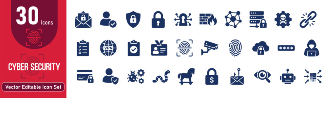 Cyber security icone set 30 vector icons for data protection network security digital privacy