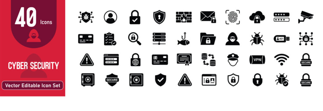 Cyber security icone set 40 vector icons for data protection network security privacy solutions