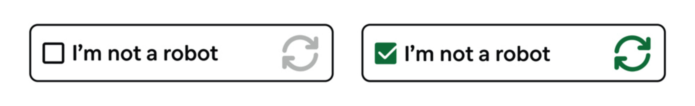 Checkbox Verification: A visual representation of a cybersecurity or authentication process, showing a I'm not a robot checkbox in both inactive and active states.
