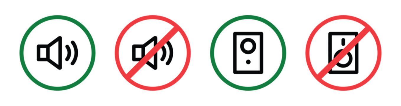 Volume Control Icons: A set of four clean icons representing volume controls, including both sound on and sound off, as well as mute symbols, providing clear visual cues for audio settings.