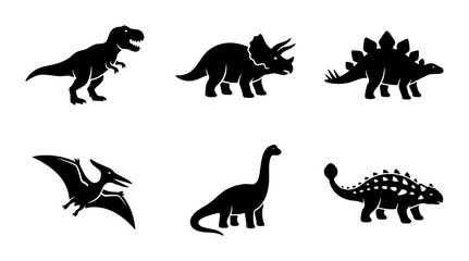 Dinosaur Icons Set, Prehistoric Creatures Vector Graphics, Jurassic Era Silhouettes for Kids and Education © Fahim