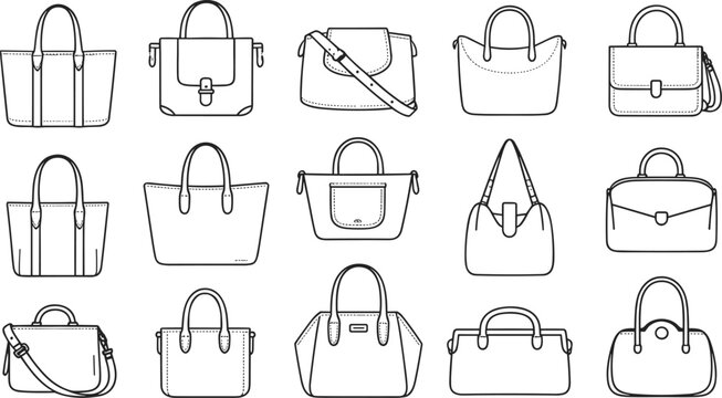 Collection of Handbag Line Art Illustrations purse
