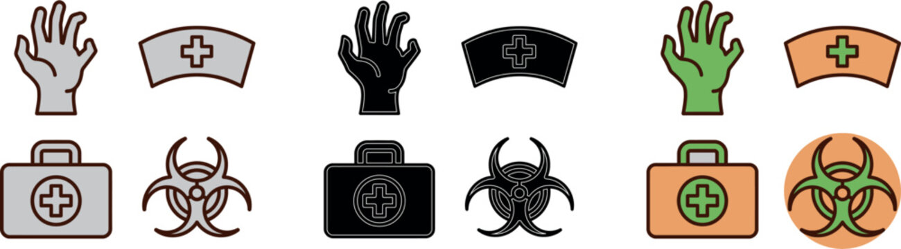 Set of medical and zombie icons for halloween