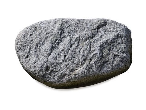 A large grey granite boulder isolated on a white background.