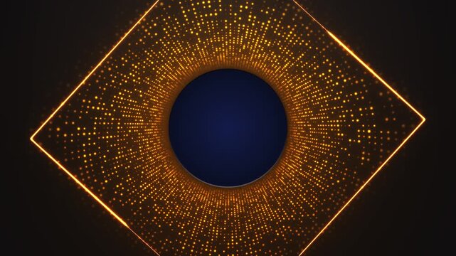 Orange gold particle ring visual outline, circular dark center, and bright dotted glow. Perfect for logo reveals, luxury titles, corporate videos, ceremony graphics, and cinematic motion overlays.