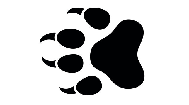 Binturong Paw Print Silhouette with sharp claws vector, Wild beast footprint silhouette, Grizzly bear or wolf track icon for Hunting and Nature design, Paw, print, claws, animal, footprint, silhouette