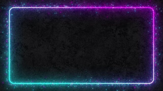Futuristic dark frame visual with stacked rectangular lines, diagonal depth, cyan purple glow, and empty center. Perfect for cinematic titles, digital panels, tech screens, and modern motion graphics.