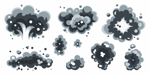 Explosion Effects Collection Gray Scale Vector Illustration On White Background © Shabita