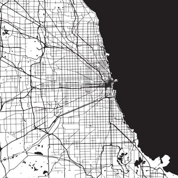 Chicago Vector Map - Detailed City Street Plan, Road Network and Lakefront Grid
