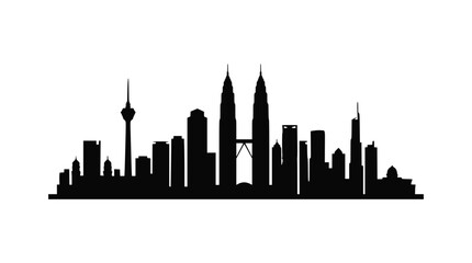 Fototapeta premium Kuala Lumpur Skyline Silhouette - Iconic Cityscape Black and White
