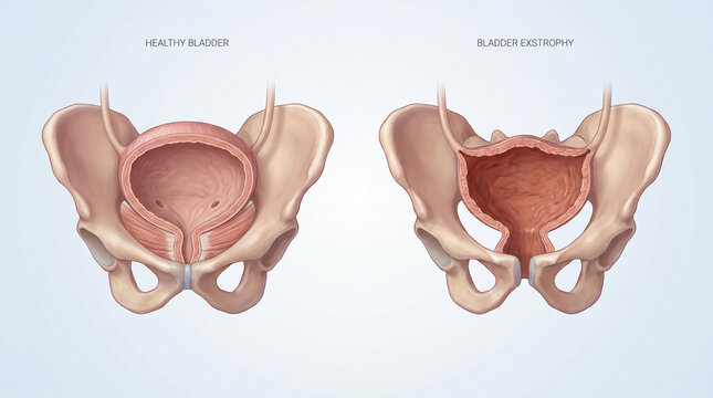 Medical Comparison of Healthy Bladder and Congenital Bladder Exstrophy