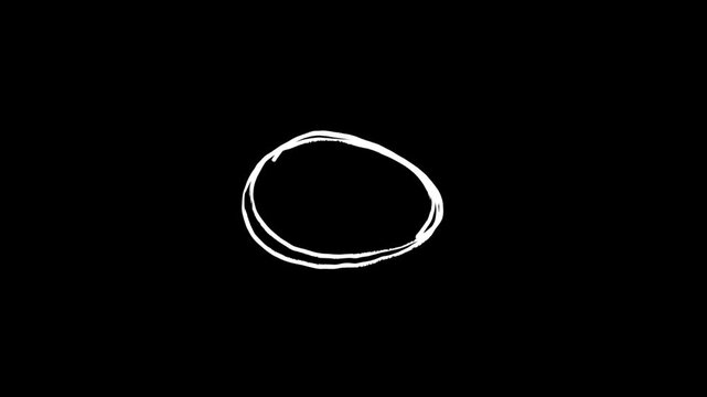 Hand drawn white circle visual rough scribble outline, black background, and clean empty center. for tutorial videos, highlight effects, annotation graphics, title overlays, and motion edits.