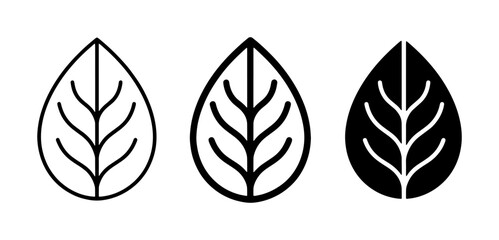 Leaf Icons Set: Outline, Filled Outline, Solid Black Vector Graphics for Nature and Organic Themes © Md
