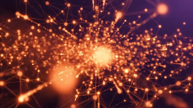 Abstract digital network connection with glowing orange particles and lines