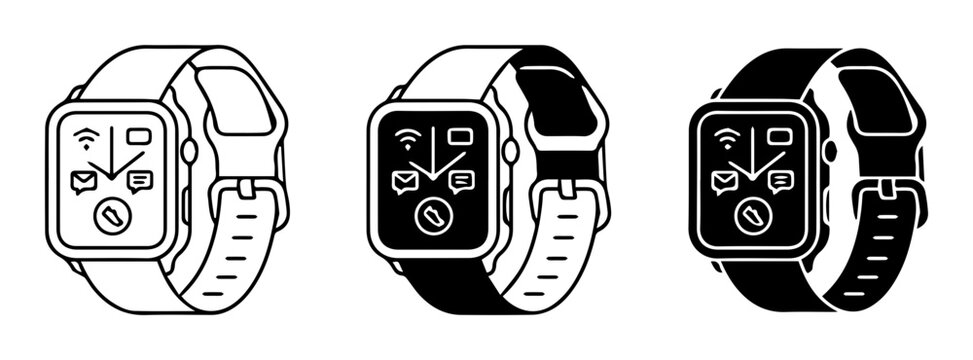 Smartwatch Icons, Digital Watch Faces, Modern Wearable Technology Vector Set