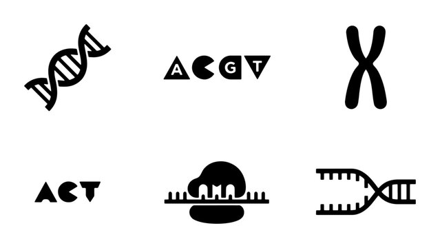 DNA Icons, Chromosome, Genetic Code Symbols, Biology Science Vector Set