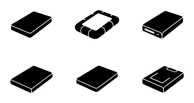 Portable External Hard Drive Icons, Storage Device Set, Data Backup Vector Graphics