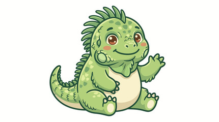 Fototapeta premium Cute Iguana Mascot Character Sitting and Waving Green Lizard Vector Illustration on White Background