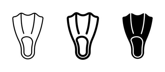 Swimming Fins Vector Icons Set: Outline, Line Art, and Solid Black Styles for Water Sports © Sihab