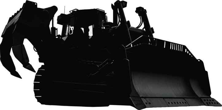 Silhouette of a Powerful Industrial Bulldozer Featuring a Heavy Duty Front Blade and Rear Ripper for Construction and Earthmoving Projects