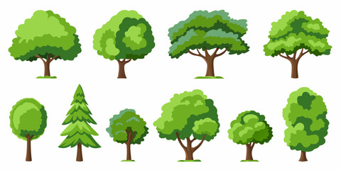 Collection Of Cartoon Trees Flat Vector Illustration With White Background © ChandanaRani