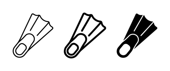 Swim Fins Vector Icons: Line Art, Outline, and Solid Black Styles for Diving and Snorkeling © Samanta