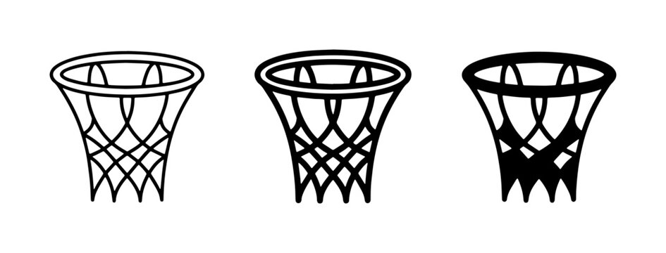 Basketball Hoop Icons, Net Designs, Sports Equipment Vector Graphics, Netball Ring Set
