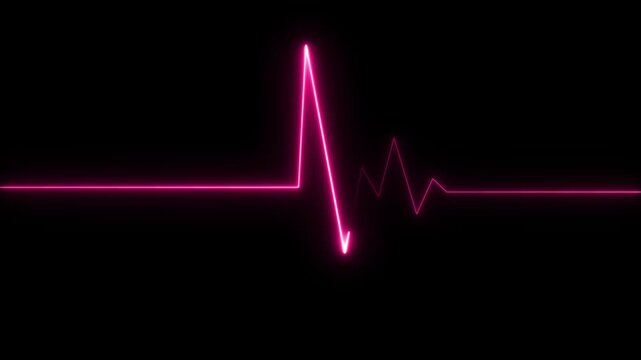 Glowing neon blue color heartbeat rate and pulse line with grid, loop motion animate footage. Motion graphics of neon heartbeat line
