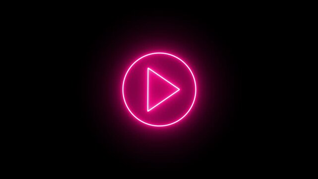 green color play buttonon alpha transparent background. Start button. Neon glowing play button.